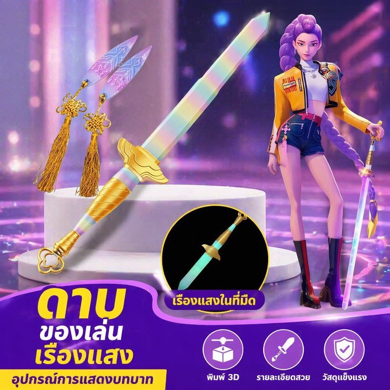 พร็อบดาบ คอสเพลย์ Kpop Demon Hunters ดาบของเล่น พิมพ์3D อุปกรณ์ประกอบฉาก สะสม บทบาทสมมุติ