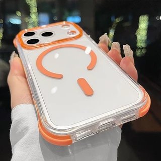 เคส iPhone 17 Pro 16 15 Pro Max ใส ซิลิโคนแม่เหล็ก สำหรับ ฝาครอบอะคริลิคกันกระแทก ถุงลมนิรภัย