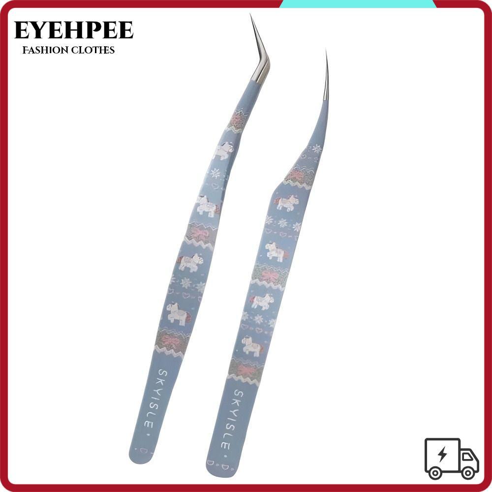 EYEHPEE โค้งสติกเกอร์แหนบ,ความแม่นยําสูงสแตนเลสแหนบขนตาปลอม,มัลติฟังก์ชั่การ์ตูน Anti-static Lashes Extension Tweezer เครื่องมือแต่งหน้าความงาม