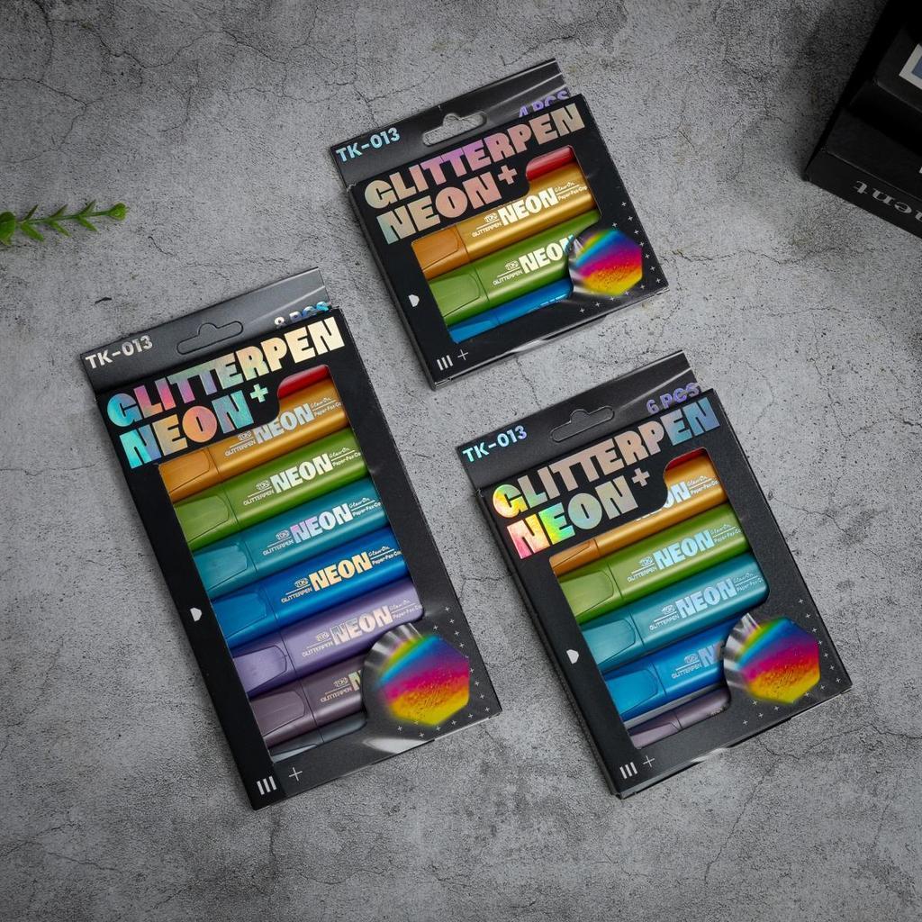 4/6/8-Pack Neon Glitter Highlighter ปากกาเฉียงเคล็ดลับเครื่องหมายเรืองแสงนักเรียน Journaling การวางแผน Highlighter การเขียนเครื่องหมายเครื่องเขียน