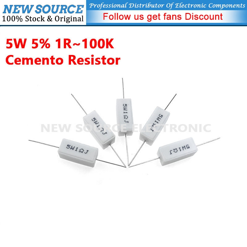 [5 ชิ้น] 5W 5% ตัวต้านทานพลังงานซีเมนต์ 1R 2.2R 3.3R 4.7R 10R 47R 68R 100R 1K 10K 22K 47K 68K 100K แ