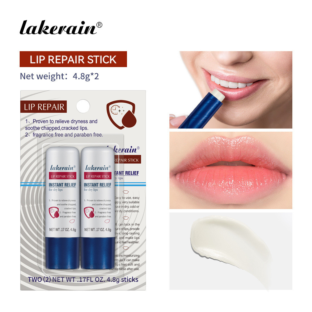 Beauty lakerain 2-Pack Lip Balm Moisturizing Moisturizing Lip ไม่ง่ายที่จะแตกขนาดเล็ก Blue Cover Lip