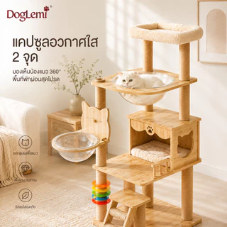 【DogLemi】คอนโดแมว XXL บ้านแมวไม้ ที่ลับเล็บแมว โดมใสแมว 360° คอนโดแมวขนาดใหญ่ ของเล่นแมวครบชุด