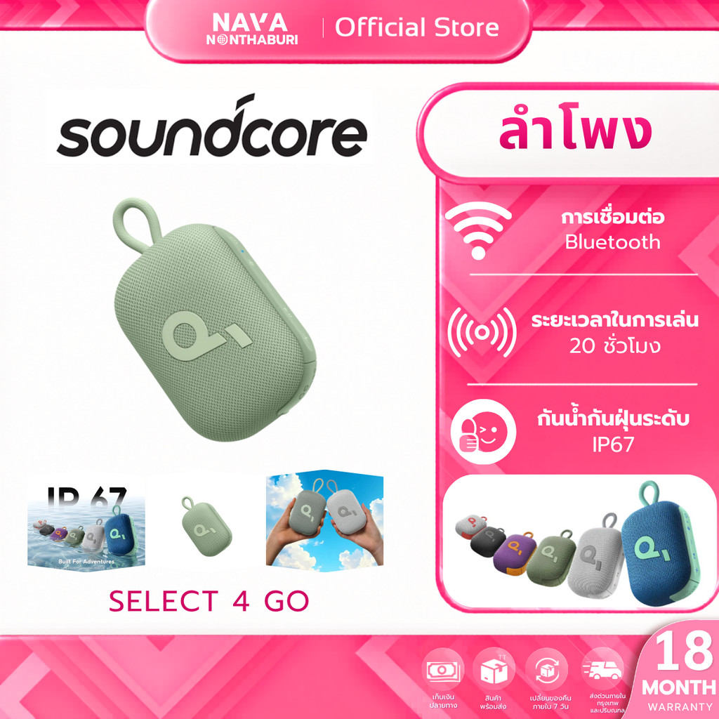 Soundcore Select 4 Go Bluetooth Speaker ลําโพง บลูทูธ (Green)