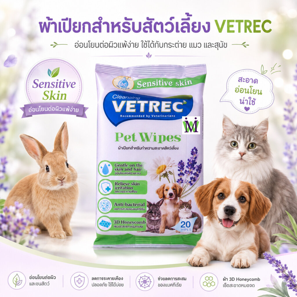 Vetrec pet wipes ทิชชู่เปียกสุนัข ทิชชู่เปียกแมว ทิชชู่เปียกกระต่าย ทิชชู่เปียกสัตว์เลี้ยง