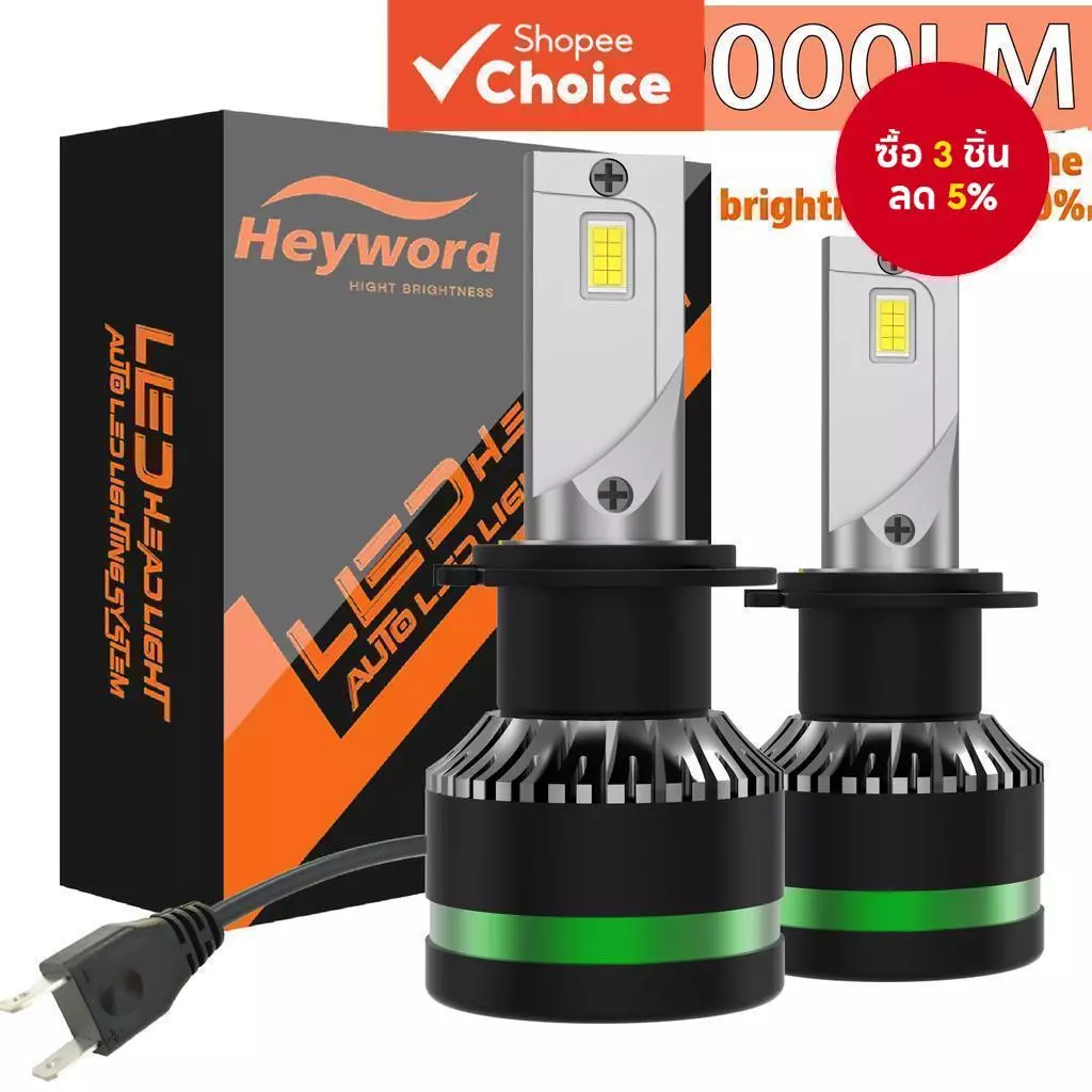 Heyword LED 2 ชิ้นหน้ารถ H4 H7 H11 9005 9006 H1 หลอดอัตโนมัติ 160W 26000LM หลอดไฟ 6000K 12V หลอดไฟ LED ไฟหน้า