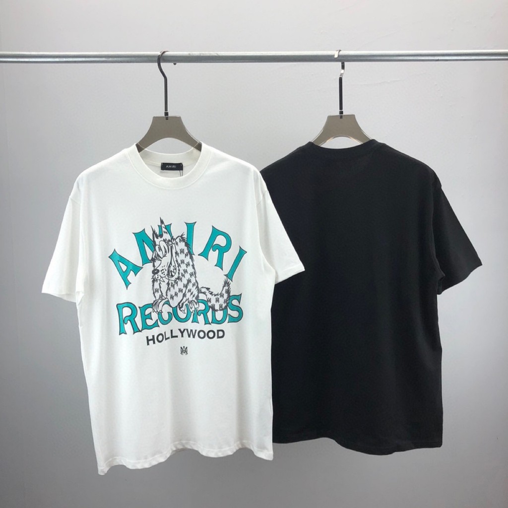 OO3N Amiri เสื้อยืดแขนสั้นพิมพ์ตัวอักษรหน้าอกออกแบบรูปแบบ Unisex Top