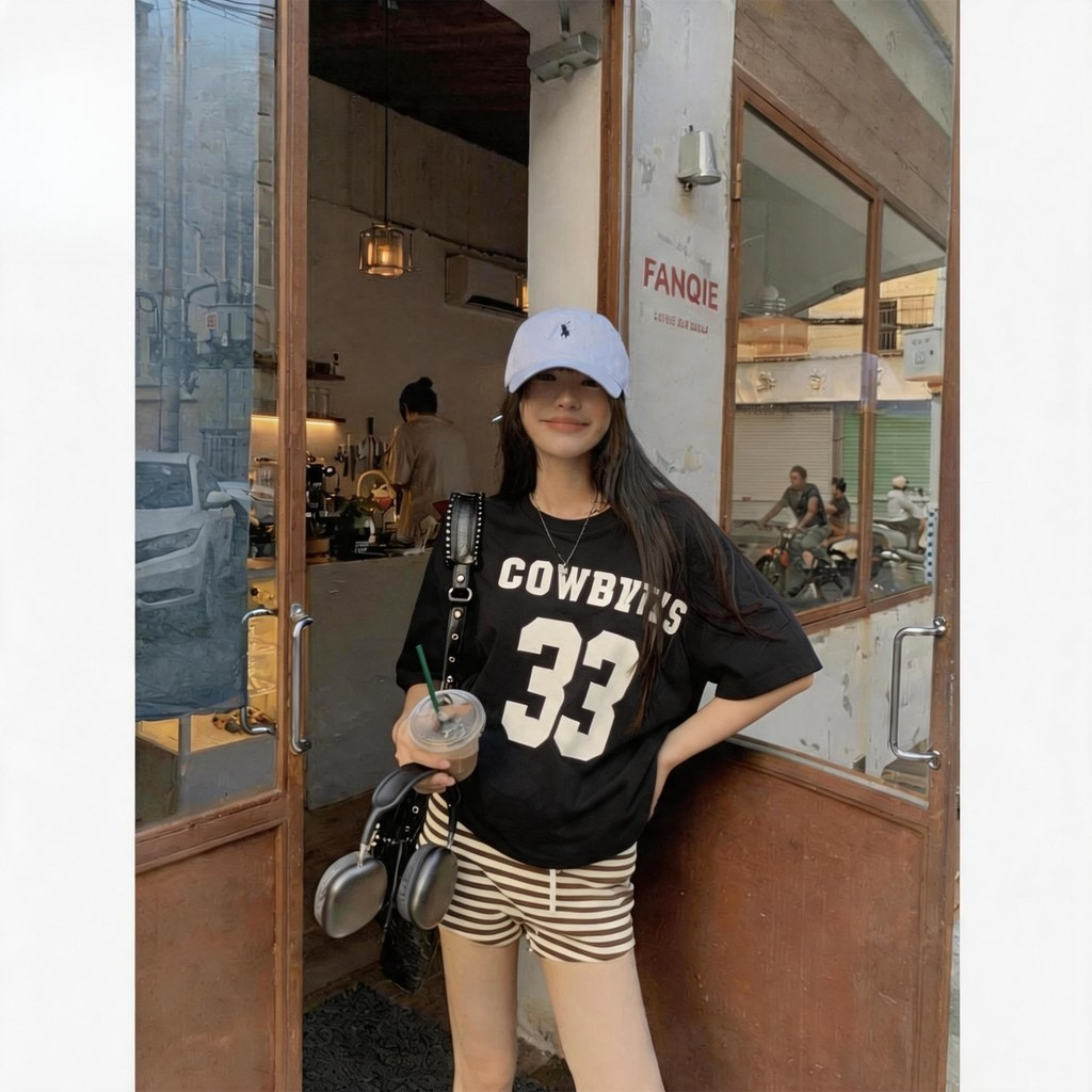 DailyTee🌟เสื้อยืด oversize เสื้อเท่ๆ เกาหลี" COWBOYS 33"ไม่หดตัว เสื้อแฟชั่นใ เกาหลีสไตล์ พิมพ์ลาย ผ