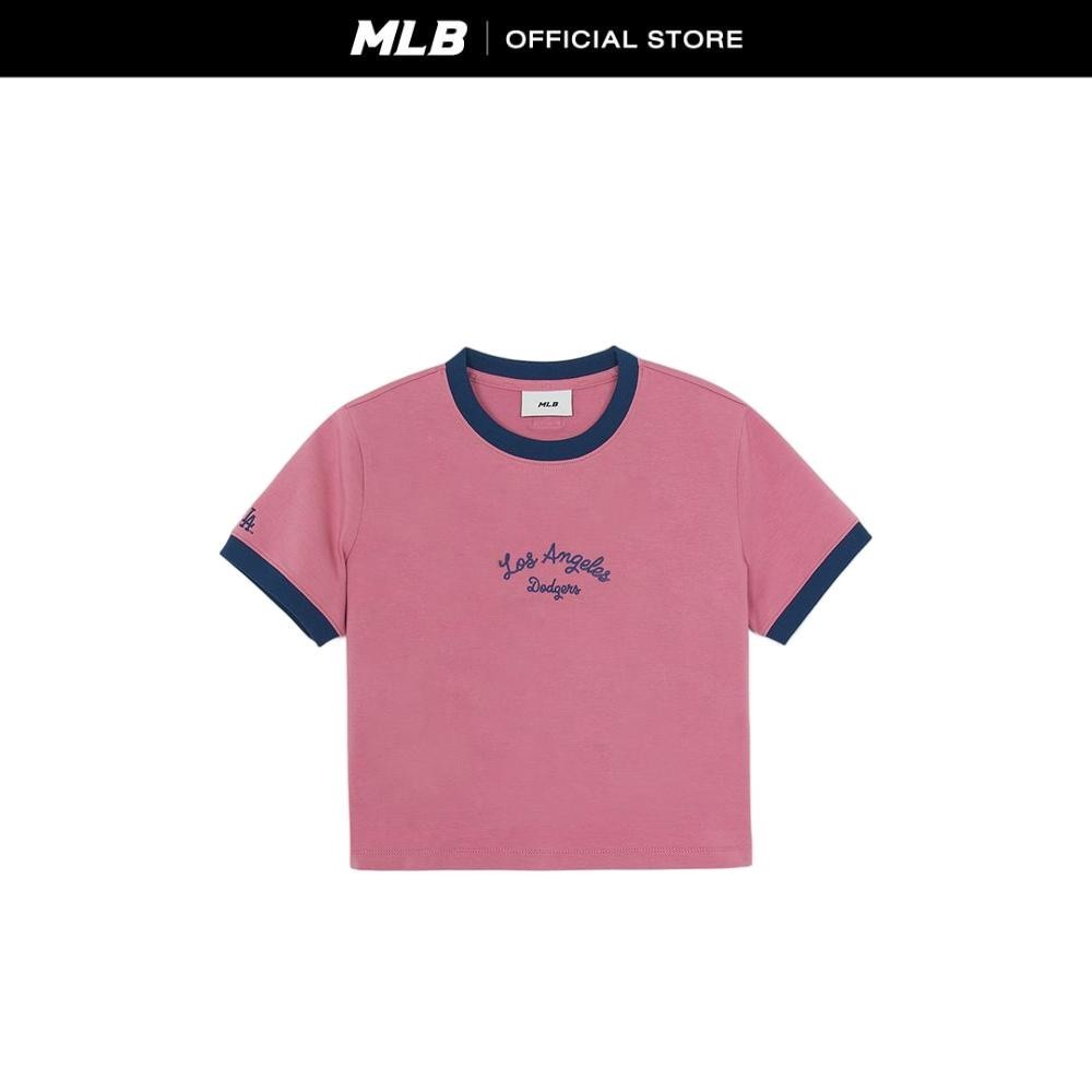 MLB เสื้อครอป ผู้หญิง Women Varsity Ringer Slim Fit Crop T-Shirts รุ่น 3FTSV0254 07PKP สีชมพู
