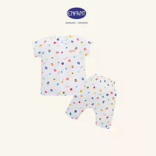 ENFANT ชุดเสื้อแขนสั้นแบบกระดุม+กางเกงขาสามส่วน สำหรับ 3 เดือน - 2 ขวบ ED1DP4