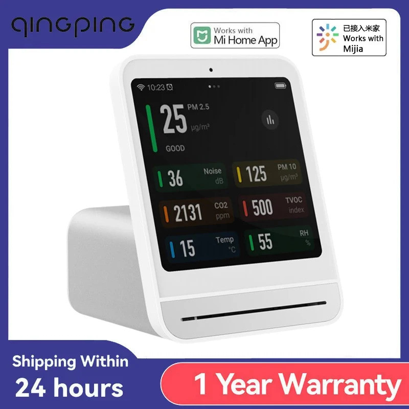 ในสต็อก Qingping Air Detector 2 สมาร์ท Home Touch Screen ควบคุมอุณหภูมิความชื้นเซนเซอร์ CO2 PM2.5 คุ