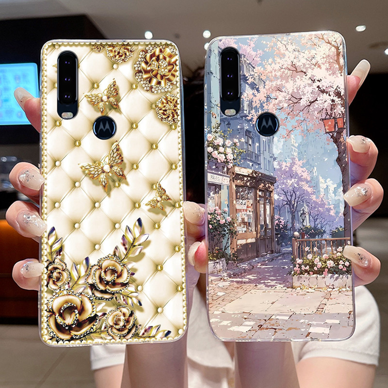 แฟชั่นหรูหราอินเทรนด์รูปแบบเคสโทรศัพท์สําหรับ Motorola One Action/Moto P40 Power โปร่งใส TPU Soft Casing Anti-scratch Cover