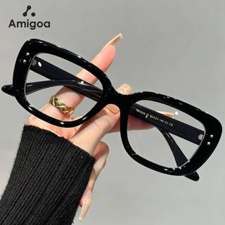 AMIGOA Kacamata Anti Cahaya Biru Anti Radiasi Bingkai Besar Hitam Tebal TR90 Ringan Eyewear Korea Style Fashion Retro Pria Wanita untuk Kerja, Belajar, atau Gaya Sehari-hari