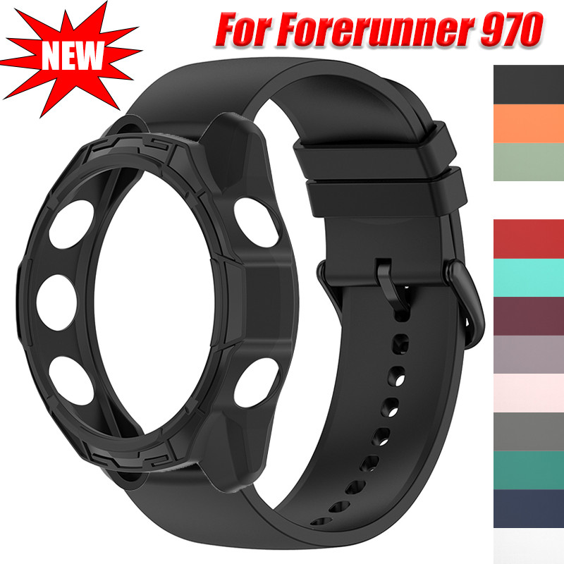 Band + เคสสําหรับผู้เบิกทาง Garmin 970 47 มม.ฝาครอบกลวงเกราะป้องกันสําหรับ Forerunner 970 สายรัดกีฬา