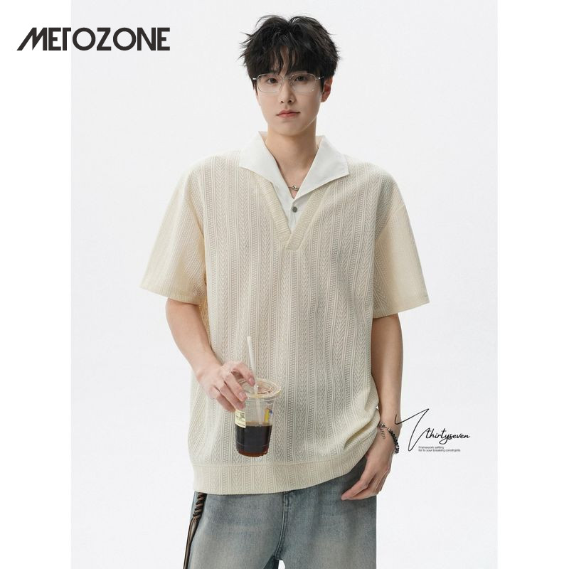 MeTozone เสื้อเชิ้ตแขนสั้นผู้ชาย Old Money Style Casual Fashion All-Matching เสื้อโปโล
