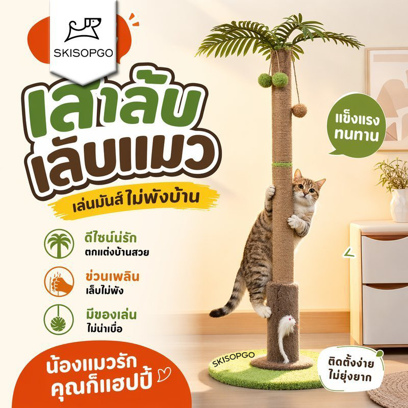 SKISOPGO เสาลับเล็บแมว คอนโดแมว ของเล่นแมว ลูกแมว เสาเกาเล็บ ฐานมั่นคง ประหยัดพื้นที่ ติดตั้งง่าย