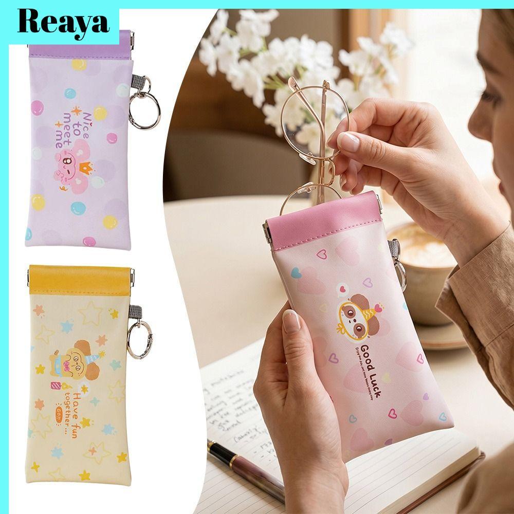 REAYA กระเป๋าใส่แว่นตาอ่านหนังสือ หนัง PU นุ่ม ลายการ์ตูน ปิดอัตโนมัติ กันน้ํา