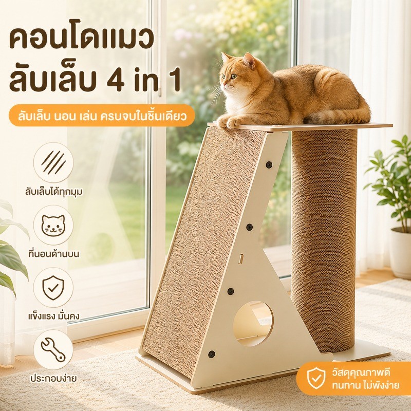 NEW ที่ลับเล็บแมว เสาลับเล็บแมว คอนโดแมว ทนทานต่อการสึกหรอ ติดตั้งง่าย มั่นคง ที่ลับเล็บแมวขนาดใหญ่