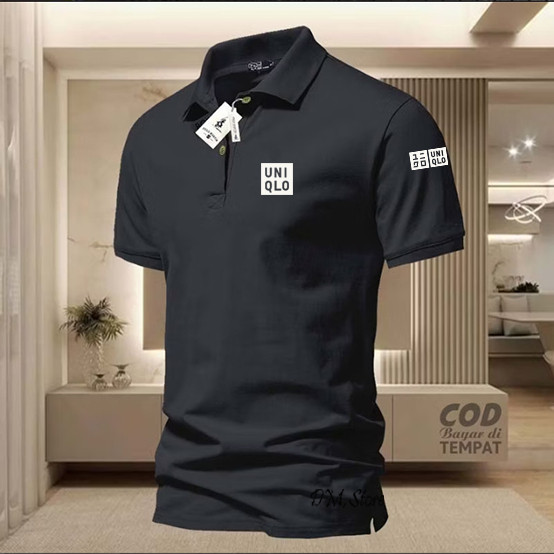 COD เสื้อยืด Uniqlo CollarPOLO Plus White Text Sleeve Adult Collar Shirt Mens Wangki T-Shirt/ POLO Uniform T-Shirt/
