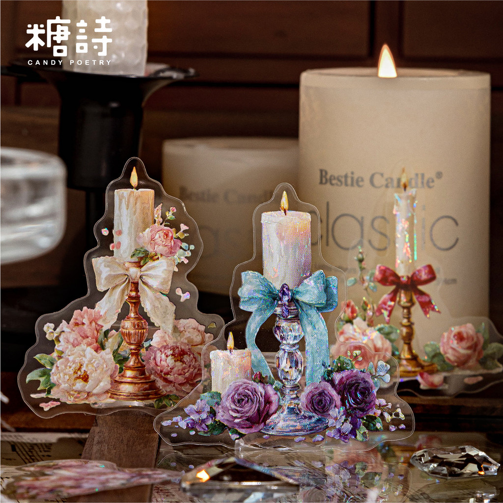 Ice Crystal PET White Ink Sticker Pack Flower Candle Dream Series Retro Handbook diy ภูมิทัศน์สติ๊กเกอร์