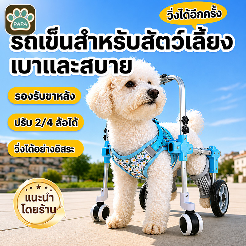 NEW วีลแชร์สัตว์เลี้ยง วีลแชร์หมา รถเข็นสำหรับสัตว์พิการ รถเข็นช่วยเดินสัตว์พิการ อุปกรณ์ฟื้นฟูสัตว์เลี้ยง แบบปรับได้