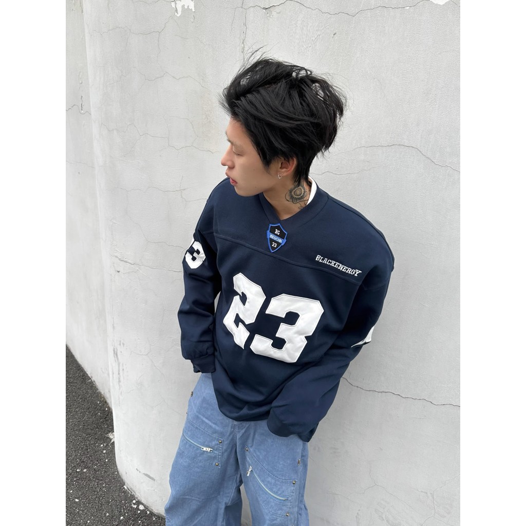 American Street V คอปักพิมพ์ Heavy เสื้อกันหนาวผู้ชายผู้หญิงออกแบบหลวม All-Match กีฬายาว
