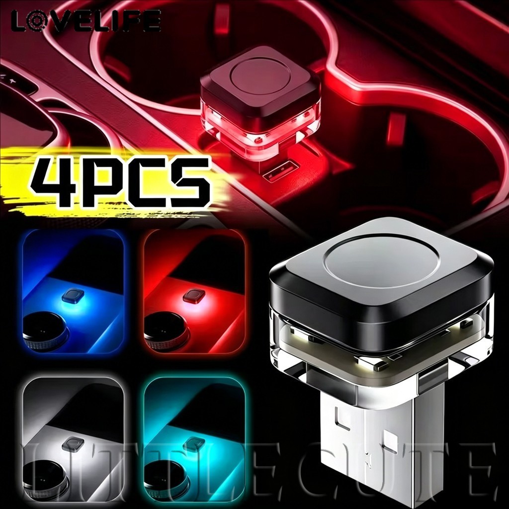 [AUTO & 3C] 1/4PCS - Mini USB รถ LED Light Auto LED ไฟภายใน USB LED บรรยากาศแล็ปท็อปคีย์บอร์ดตกแต่ง Night / ราคาดี