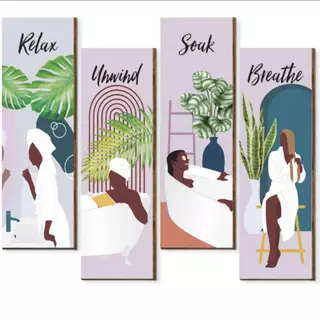 ของแขวนผนังไม้ 4 ชิ้น - ชุดใหม่ Enjoy Life ซีรีส์มินิมอล ตกแต่งธรรมชาติ ภาพวาดประดับผนัง