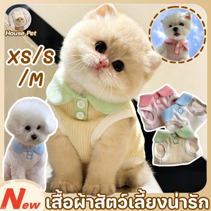 เสื้อผ้าสัตว์เลี้ยงน่ารัก ชุดแมวแฟชั่น เสื้อคอปก เสื้อยืดลายสัตว์เลี้ยง สวมใส่และถอดออกได้ง่าย ระบายอากาศ