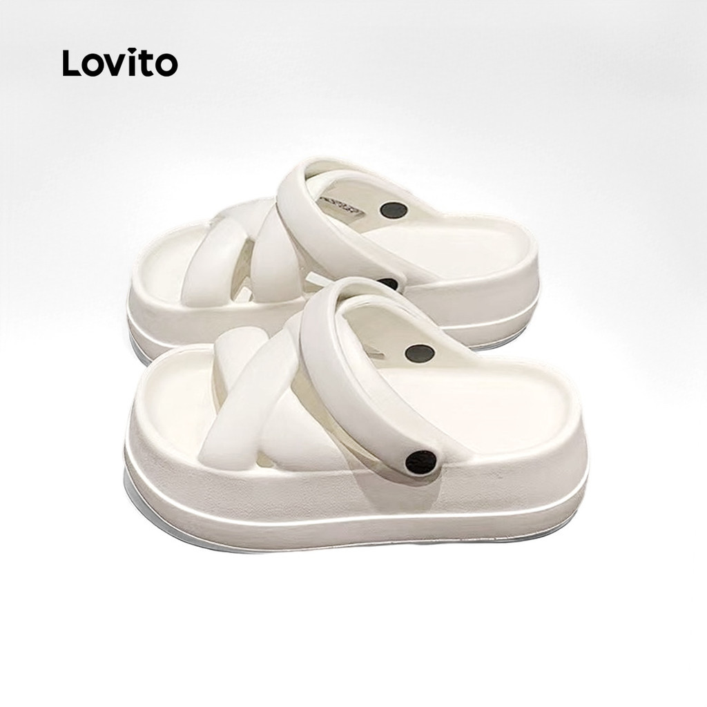 Lovito รองเท้าแตะแฟชั่น พื้นหนาเสริมส้น นุ่มสบาย สำหรับผู้หญิง LFA60401