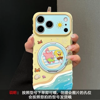 น่ารัก สพันจ์บ็อบ กางเกงทรงสี่เหลี่ยม เหมาะสําหรับ 17โปรแม็กซ์ เคสไอโฟน 15 ซิลิโคน 16 วงเล็บหมุน 14 การ์ตูน 13 หญิง