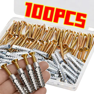 100 ชิ้นสกรูแตะตัวเองหยัก - Wall Anchor โลหะขยายหลอดท่อเจาะปลั๊ก Fastener Bolt Kit