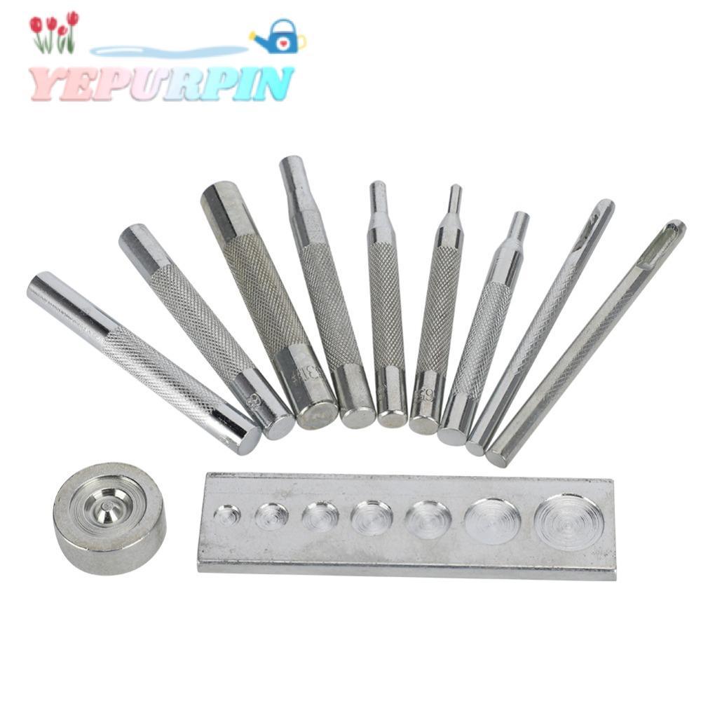 YEPURPIN 11 ชิ้น Rivet Setter, Die Punch โลหะจับ Snap Fastener เครื่องมือ,ชุดเครื่องมือฐาน Punch ชุดเครื่องมือหนัง DIY