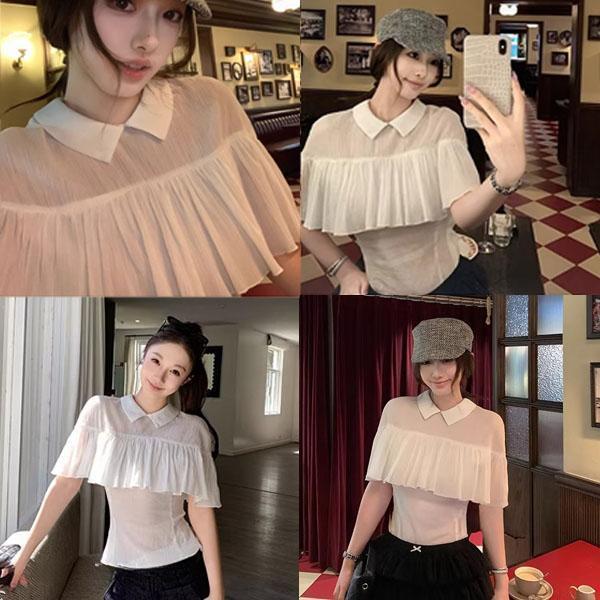 [สินค้าพร้อมส่ง]เสื้อเชิ้ตแขนกุดคอปกสีขาวสำหรับผู้หญิง สไตล์สปริง ดีไซน์โดดเด่น ทรงเข้ารูป แมทช์ง่าย ลุคมีเสน่ห์#99437
