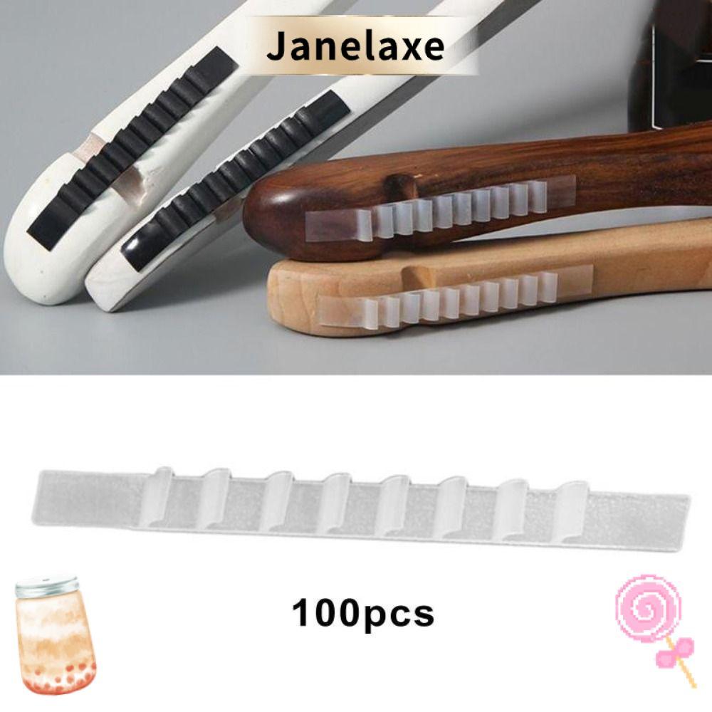 JANELAXE 100PCS กาวลื่นเทปลื่นไถล,สีขาวกาว Backing ซิลิโคน Anti Slip แขวนแถบ,ไม่มีร่องรอยซิลิโคนวัสดุลื่นออกแบบแขวน Anti-Shedding เทปตู้เสื้อผ้า