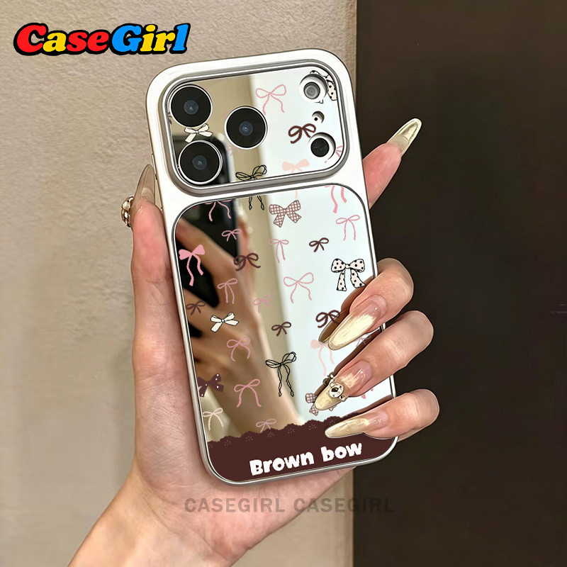สำหรับ iPhone 15 16 17 11 13 14 12 Pro Max 15 16 14 Plus ใหม่ล่าสุด เคสแฟชั่นกระจกกันกระแทกลายโบว์สไตล์มินิมอล