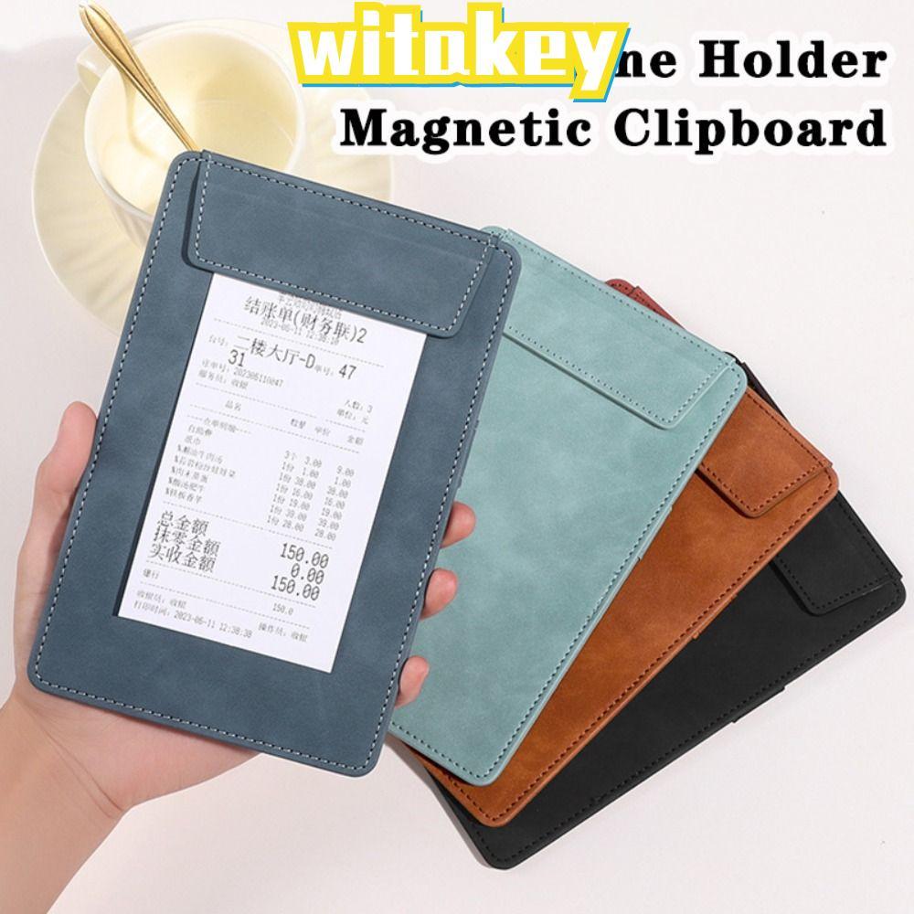 WITAKEY ที่วางเครื่องดื่มเมนู 1 ชิ้น, โฟลเดอร์แฟ้มหนังนิ่มหนัง PU, แบบพกพาพร้อมปากกาใส่ A4/A5/A6/A7/B5 คลิปบอร์ดแม่เหล็กร้านอาหาร/Cafe/Bar/โรงแรม