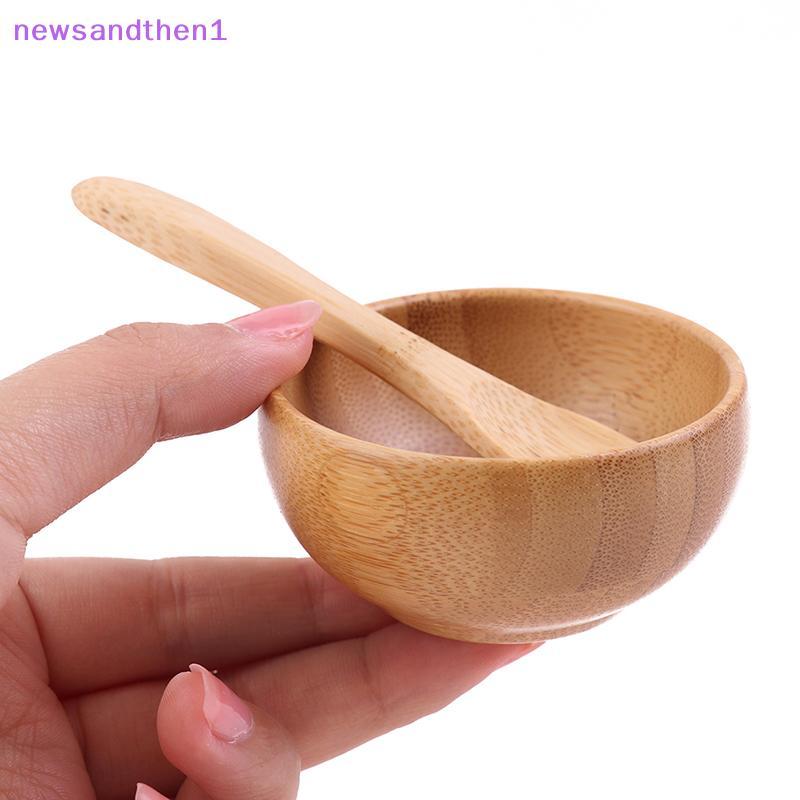 Newsandthen1 ชามไม้ไม้ไผ่สําหรับครีมหน้าและตา พร้อมช้อนและช้อนตักครีมแต่งหน้าเครื่องสําอาง