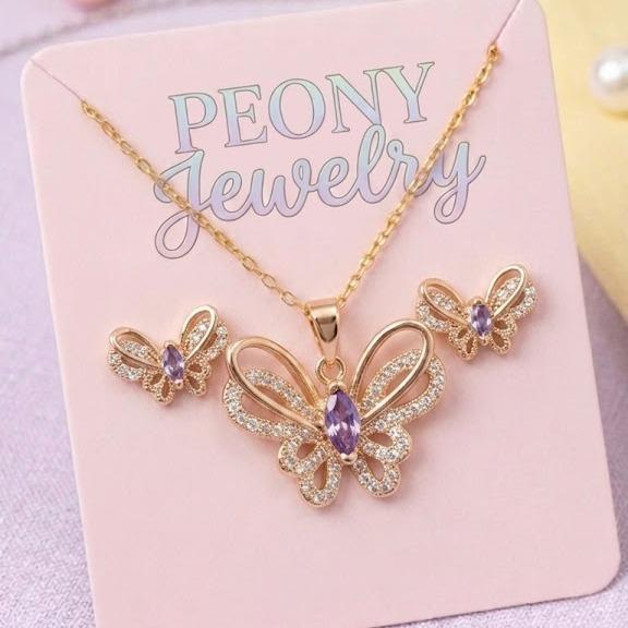 Peony - Set จี้สร้อยคอ+ต่างหูผีเสื้อ เข้าคู่ Peony ของขวัญวันเกิด สำหรับผู้หญิง มีดีไซน์มินิมอล พร้อ