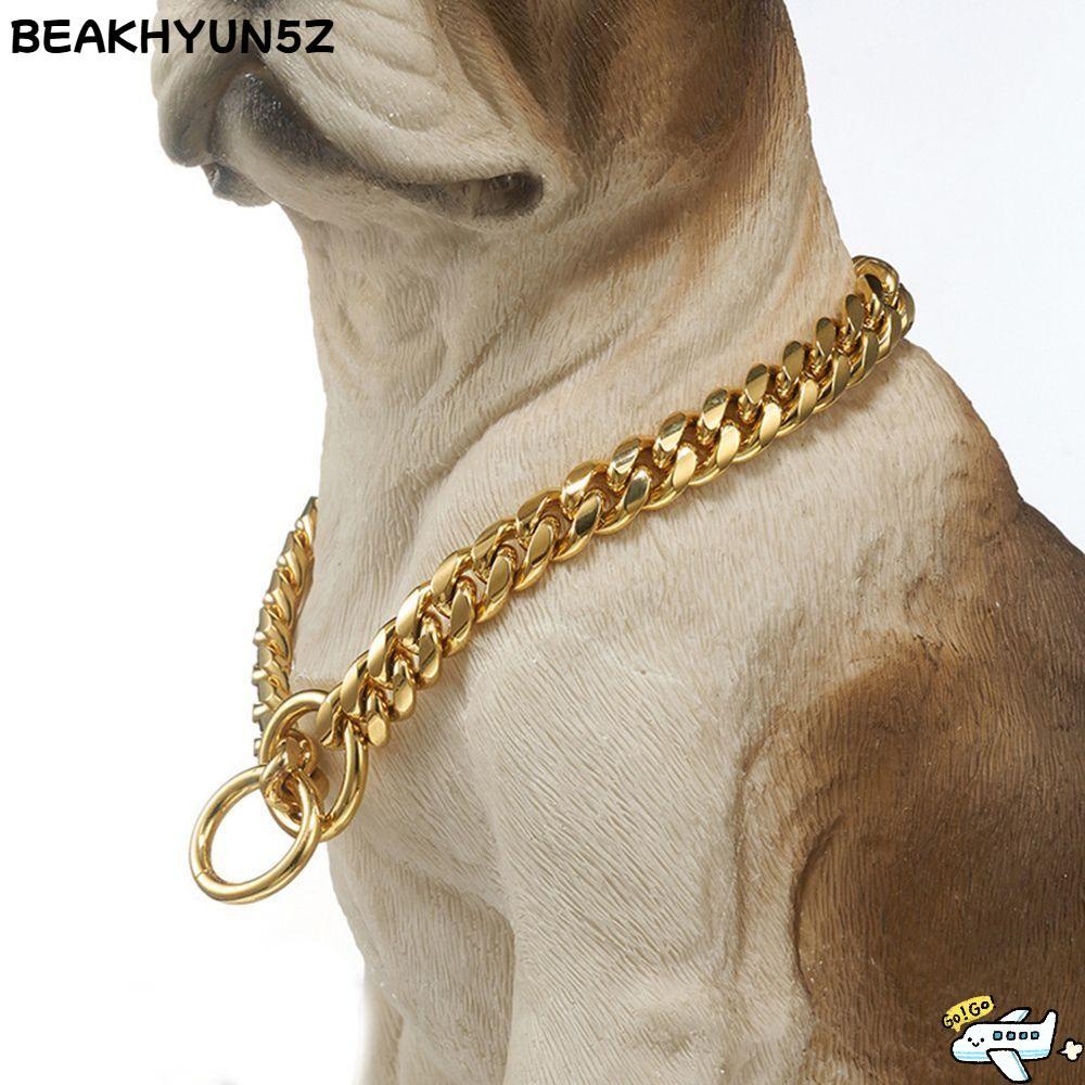 BEAKHYUN5Z ปลอกคอสุนัข ปลอกคอสแตนเลสทนทาน โซ่คิวบาโลหะ