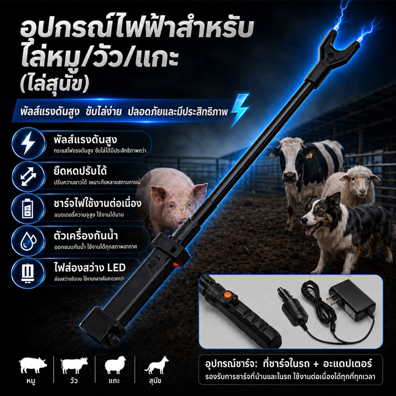 กันน้ําปศุสัตว์ Prod Stick 88cm ไม้ไล่หมูไฟฟ้า นิ้วไฟฟ้าปศุสัตว์วัวหมู สําหรับวัวหมูแพะและอื่นๆ