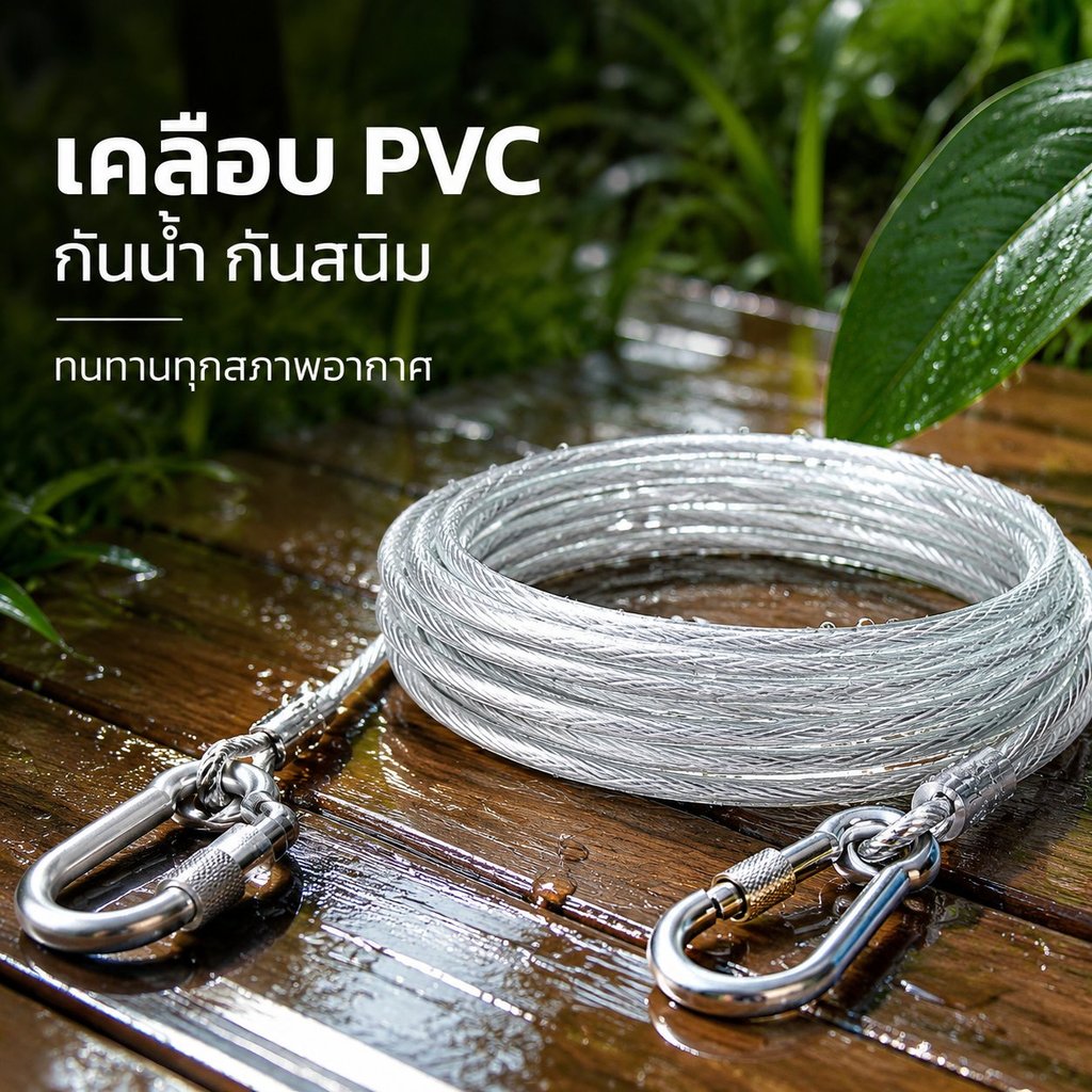 ProFix เชือกตากผ้า ลวดสลิง สลิง ยาว 3m/5m/10m/15m เมตร เชือกตากแดด ราวตากผ้ากลางแจ้ง ในร่ม แขวนเสื้อผ้า