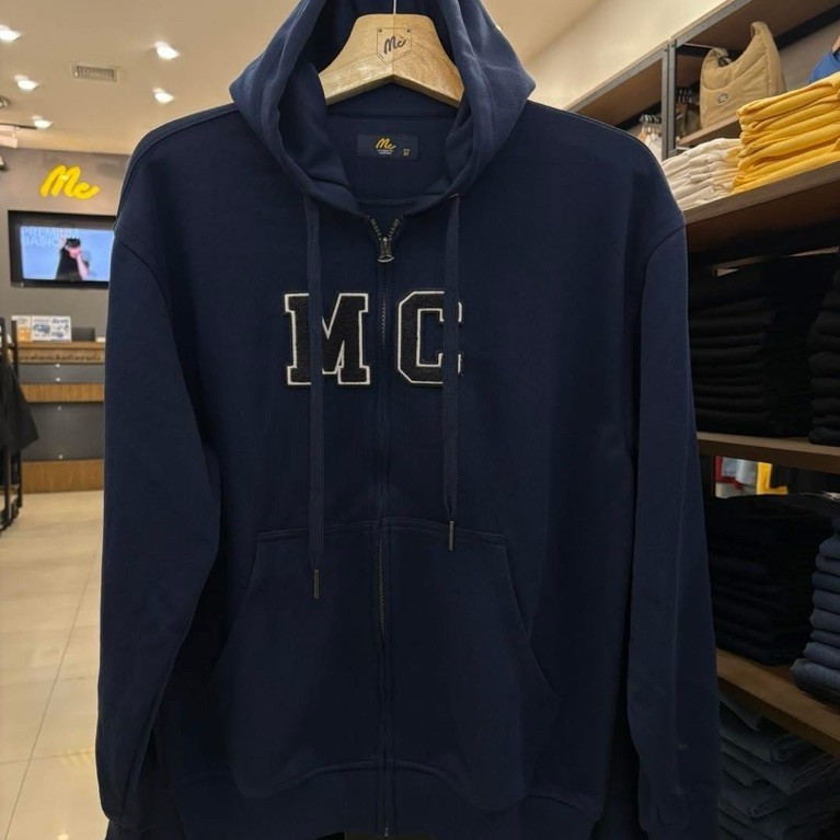 MC JEANS เสื้อแขนยาว ฮู้ดดี Unisex เสื้อกันหนาว สีกรมท่า การันตีของแท้ ครบไซส์ มีเก็บปลายทาง