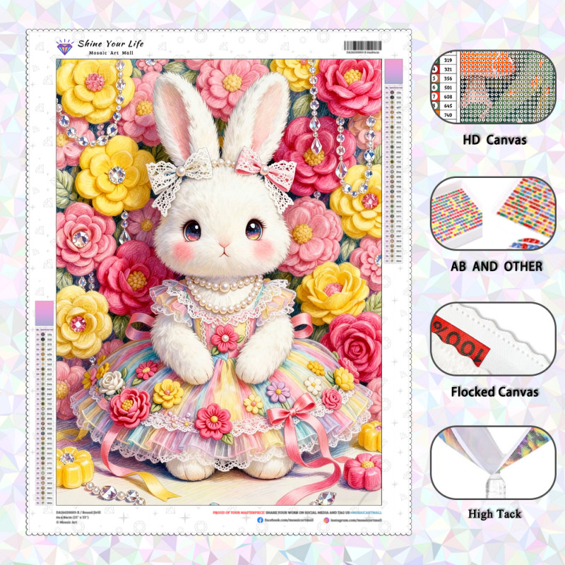 [PL อัพเกรดเพชร AB + ผ้าล็อค] น่ารัก Blooming Bunny ภาพวาดเพชรงานฝีมือ DIY เพชรโมเสคเย็บปักถักร้อย Art คริสตัล cross-stitch ตกแต่งบ้าน