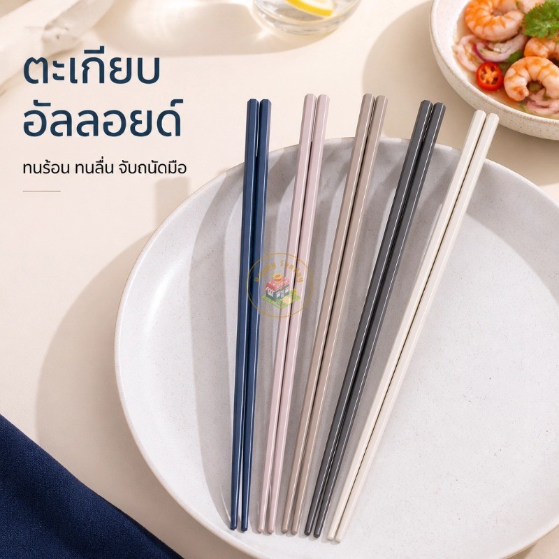 ตะเกียบของขวัญกล่องหรู 5คู่ต่อกล่องสีเดียว อัลลอยด์คุณภาพสูง เหลี่ยมกันลื่น ทนต้ม ไม่เป็นรา เหมาะแจกของขวัญญาติเพื่อน
