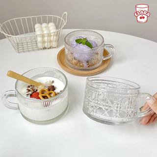 แก้วนมแก้วหูคริสตัล8ลาย 400-430ml แก้วกาแฟ/นมสด/ชาไทย สไตล์วินเทจใช้ประจำบ้าน พร้อมส่ง