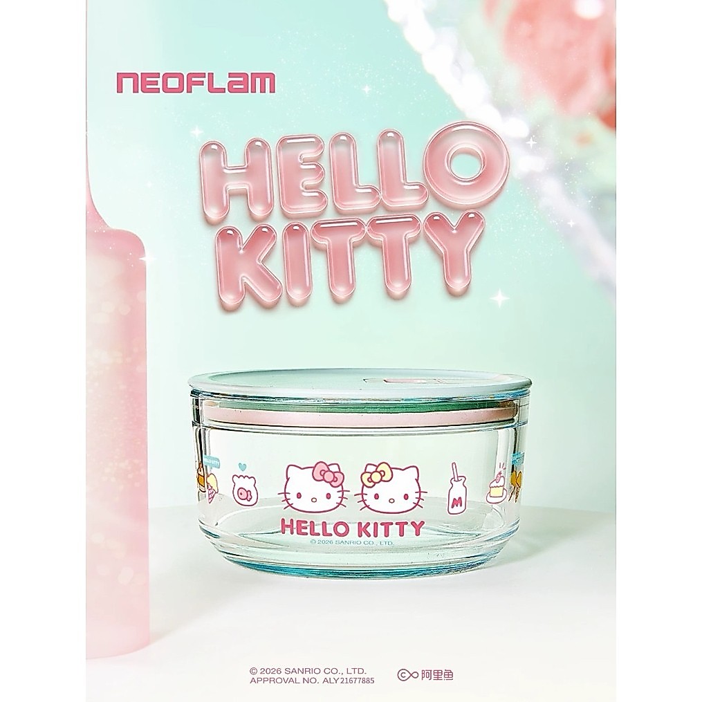 พร้อมส่งด่วน 🇹🇭 Neoflam x Hello Kitty กล่องถนอมอาหาร กล่องใส่ขนม/ผลไม้ เข้าไมโครเวฟได้ 5ชิ้น ลิขสิทธิ์แท้Sanrio 🎀