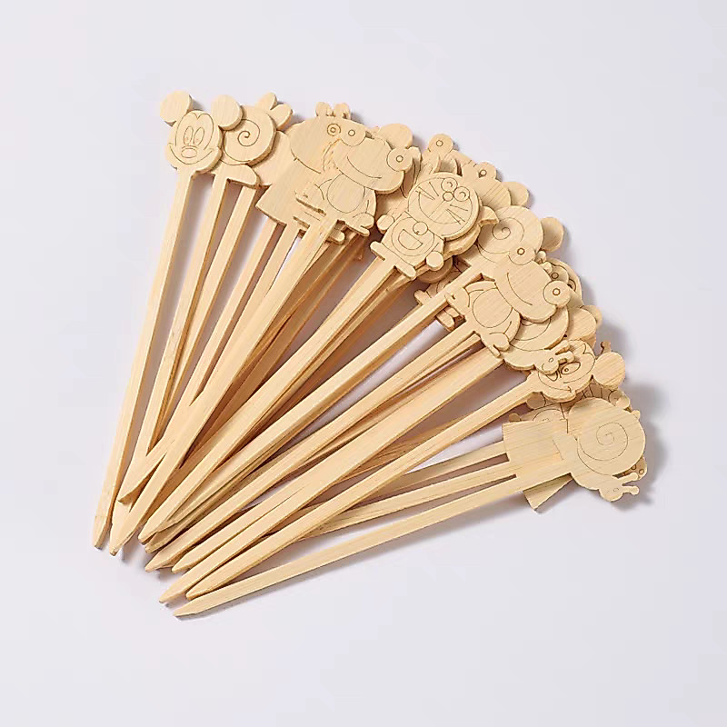 ส้อมจิ้มผลไม้ ไม้จิ้ม ส้อมไม้ไผ่ลายการ์ตูน หน้าตัวการ์ตูน สัตว์ทะเล 50 ชิ้น/แพค