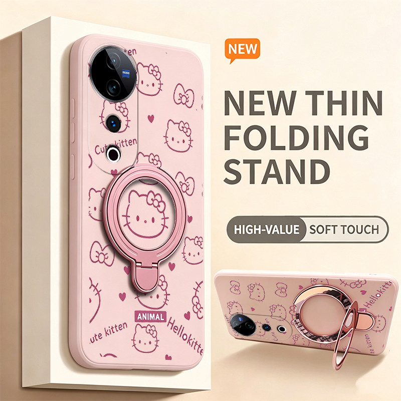 สําหรับ VIVO V40 V50 V60 v60e V70 fe PRO V70E LITE V40 v50 5g โทรศัพท์กรณี Softcase ซิลิโคนกันกระแทกความงามผู้ถือน่ารักสีชมพูแมวสําหรับสาวโปร่งใส YTFUZJ1