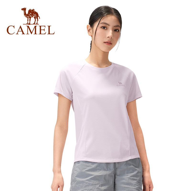 CAMEL เสื้อยืดแขนสั้นแห้งเร็วกลางแจ้งสําหรับผู้หญิงระบายอากาศเย็นซับเหงื่อน้ําหนักเบาสําหรับฤดูร้อน